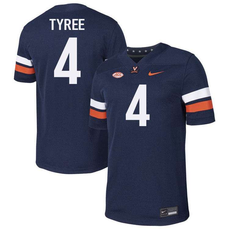Virginia Cavaliers #4 Chris Tyree College Football Jerseys Stitched-Navy